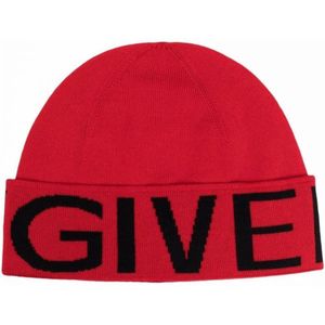 Givenchy Bold Branded Logo Red Beanie Hat