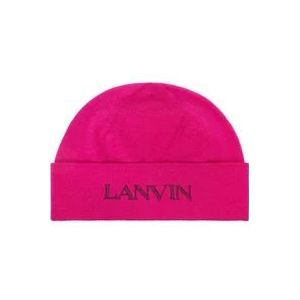 Lanvin Luxe Wol Beanie met Logo , Pink , Dames , Maat: ONE Size