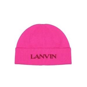 Lanvin, Accessoires, Dames, Roze, ONE Size, Wol, Fuchsia Wollen Hoed met Geborduurd Logo