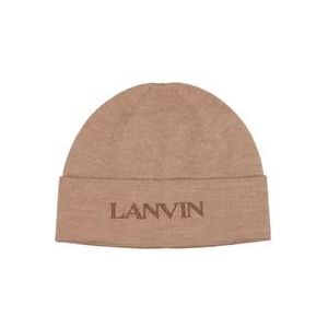 Lanvin Beige Wollen Hoed met Geborduurd Logo , Brown , Dames , Maat: ONE Size