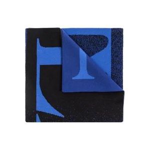 Lanvin, Wollen sjaal met logo Blauw, Dames, Maat:ONE Size