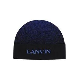 Lanvin, Accessoires, Dames, Blauw, ONE Size, Wol, Blauwe Wollen Hoed met Geborduurd Logo