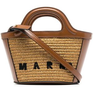 Marni, Tassen, Dames, Bruin, ONE Size, Katoen, Tropicalia Micro Tote Bag