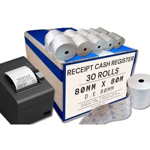 POS-rollen 80 mm x 80 m voor recorders van behuizingen - thermisch papier - diameter 80 mm - Made in Italy (30 rollen)