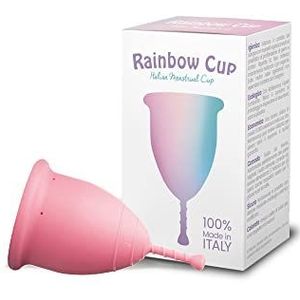 Rainbow Cup Menstruatiecup, gemaakt in Italië, van medische siliconen zonder latex en additieven, comfortabel, milieuvriendelijk, veilig, in meerdere varianten, zachte menstruatiebeker, kleur cyclaam,