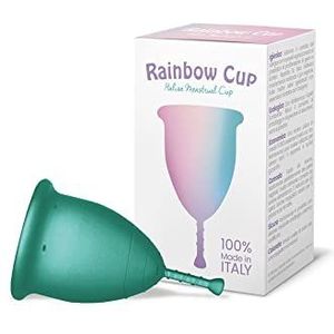 Rainbow Cup, menstruatiecup, gemaakt in Italië, van medische siliconen zonder latex en additieven, comfortabel, milieuvriendelijk, veilig, in meerdere varianten, menstruatiecup, tonic, smaragdkleur,