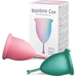 Rainbowcup Cup Menstruatiecups van medische siliconen, zachte menstruatiecups met variabele kleur, maat 2, Made in Italy, 2 stuks
