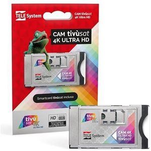 Tele System CAM Certified tivùsat 4K ULTRA HD voor het kijken naar High Definition en 4K kanalen. CAM-sleuf voor tv en decoder, Smartcard inbegrepen. Serie A met DAZN op tivùsat.