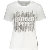 Patrizia Pepe - T-shirt - Wit - Dames - Katoen - Elegant met Korte Mouwen en Logo