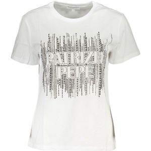 Patrizia Pepe - T-shirt - Wit - Dames - Katoen - Elegant met Korte Mouwen en Logo