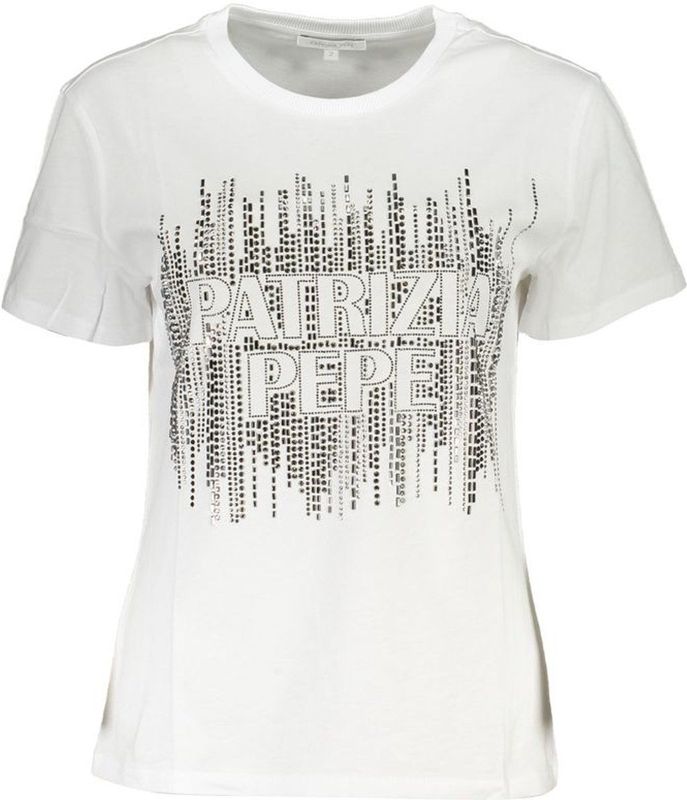 Patrizia Pepe - T-shirt - Wit - Dames - Katoen - Elegant met Korte Mouwen en Logo