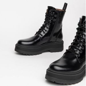 Nero Giardini - Leren Veterschoenen - Zwart - Dames - 5 cm Rubber Platformzool