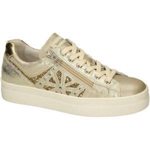 Nerogiardini, Schoenen, Dames, Geel, 36 EU, Leer, Gouden Lage Sneakers met Glitters