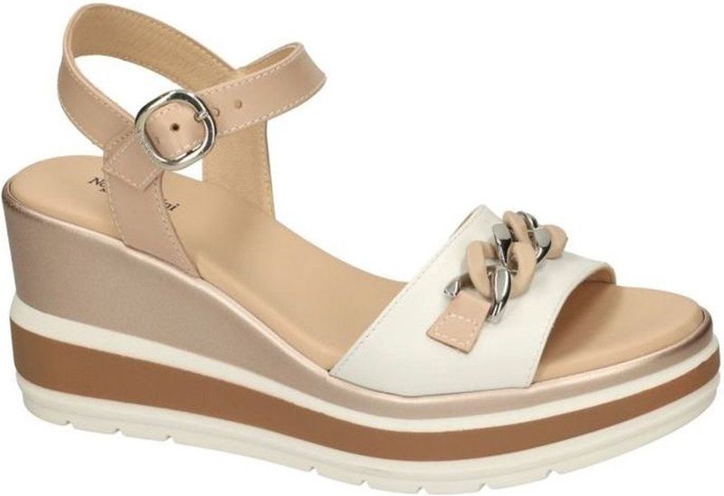 Nero Giardini - Sandaal - Beige - Zilver - Wit - Sleehak - Met Plateau