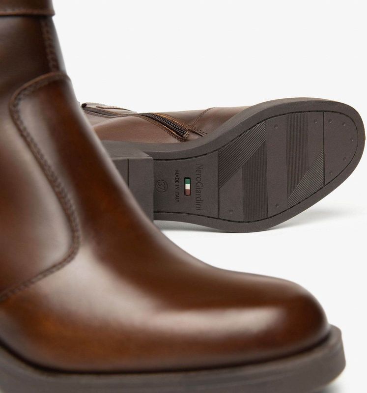 Nerogiardini - Enkellaarsjes - Bruin - Leer - Blokhak 6 cm