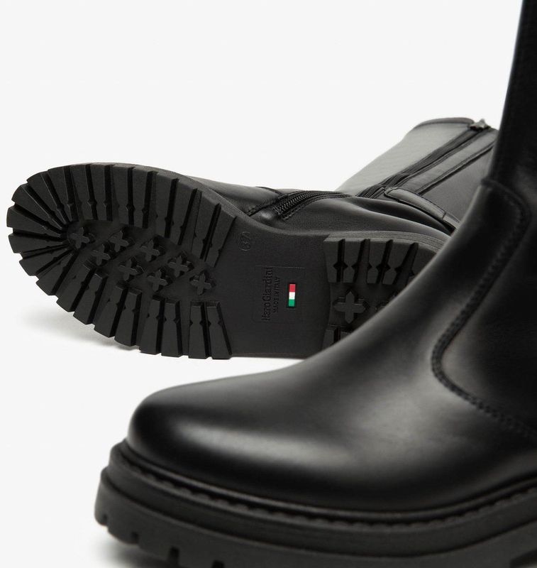 NeroGiardini - I514842D - Knielaarzen - Zwart - Leer - Blokhak 4 cm