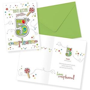 LINA OFFICINE GRAFICHE CREATIVE Verjaardagskaart 5 jaar meisje kind kleurrijk 30-007