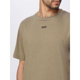 Off White - Geborduurd T-Shirt - Kaki - 100% Katoen