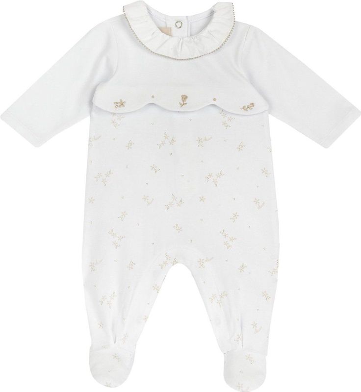 Chicco Katoenen romper met voet, pyjama voor jongens en meisjes, Wit, 3 Maanden