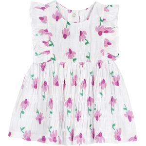 Chicco, Babyjurk, roze jurk met korte mouwen, van zacht katoen, ontworpen in Italië, babykleding, 0-24 maanden, cadeau-idee voor geboorte, Wit, 9 Maanden