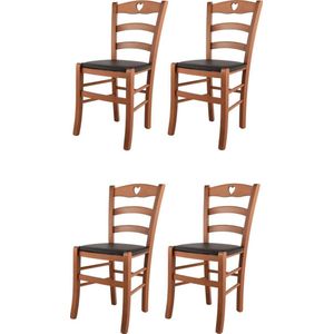 Tommychairs Cuore - Eetkamerstoelen - Set van 4 - Kersenhout - Kunstleer