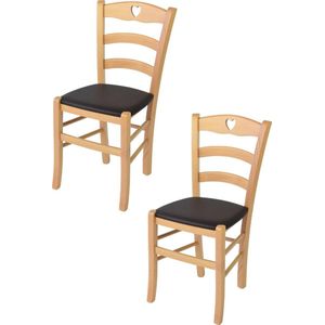 Tommychairs Cuore - Eetkamerstoelen - Set van 2 - Naturel - Kunstleer & Hout