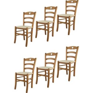 Tommychairs Cuore - Eetkamerstoelen - Set van 6 - Eikenhout - Kunstleer