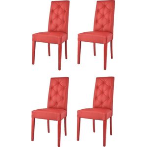 Tommychairs Chantal - Eetkamerstoelen - Set van 4 - Rood - Kunstleer & Hout