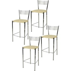 Tommychairs Elegance - Eetkamerstoelen - Set van 4 - Chroom & Zand - Kunstleer