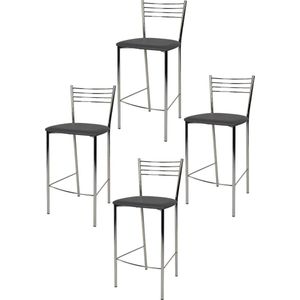 Tommychairs Elegance - Eetkamerstoelen - Set van 4 - Chroom & Donker Grijs - Kunstleer
