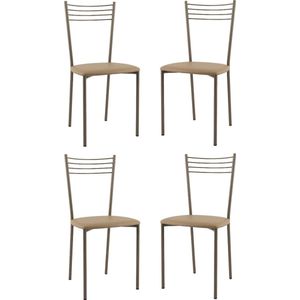 Tommychairs Elena - Eetkamerstoelen - Set van 4 - Cappuccino - Kunstleer & Metaal