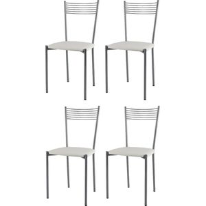 Tommychairs Elegance - Eetkamerstoelen - Set van 4 - Aluminium & Wit - Kunstleer