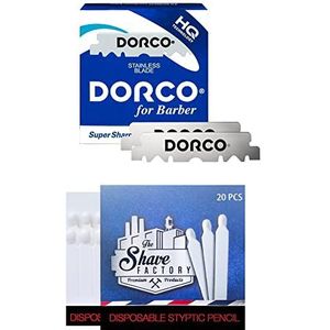 Dorco Messen 100 RVS Single Edge scheermesjes + 20 hemostatische lucifers Shave Factory