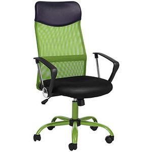 Bakaji bureaustoel, bureaustoel, met netstof, draaibaar, 360 graden draaibaar, in hoogte verstelbaar, hoofdsteun van kunstleer, kleur groen/zwart