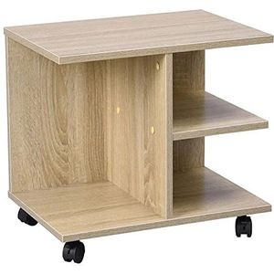 BAKAJI Multifunctionele salontafel voor woonkamer, tv-tafel, tijdschriften, nachtkastje met wielen van melamine, houtlook (beige)