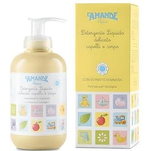 L'AMANDE Delicé Vloeibare reiniger voor kinderen, 250 ml, met mimosa-extract met fysiologische pH-waarde, Bagnoschiuma voor lichaam en haar