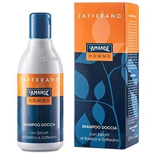 L'AMANDE - Shampoo voor heren met basilicum-extracten, douchegel en douche, hydraterend lichaam en haar, zacht en natuurlijk schuimbad - saffraan, 250 ml