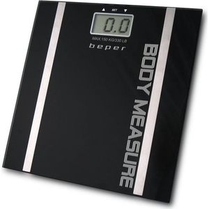 BEPER 40.808A Impedantieschaal, Lichaamsmassa en Vloeistofpercentageschaal, 10 Geheugens, LCD-scherm, Oppervlak van gehard glas, Zwart, 4 x 33 x 33 cm
