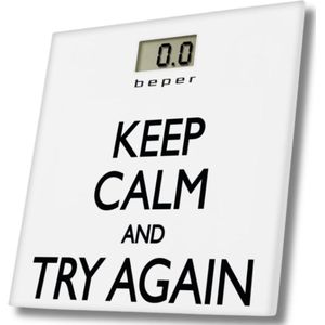 Beper - Digitale Personenweegschaal - "Keep Calm" Opdruk - Glazen Platform - LCD-Display