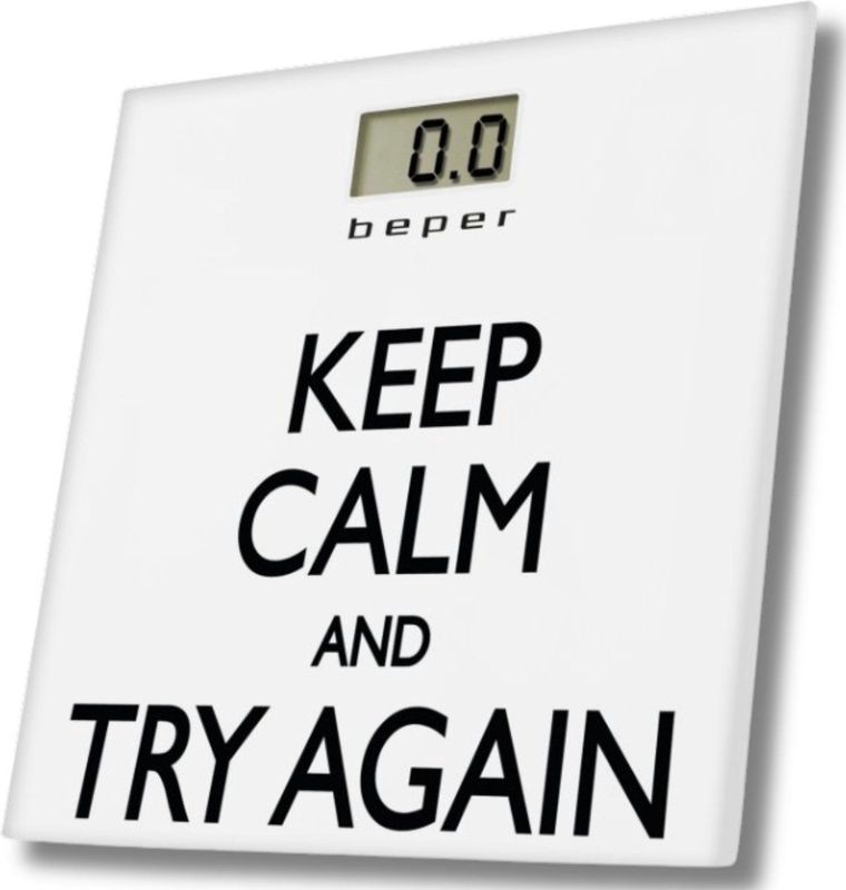Beper - Digitale Personenweegschaal - "Keep Calm" Opdruk - Glazen Platform - LCD-Display