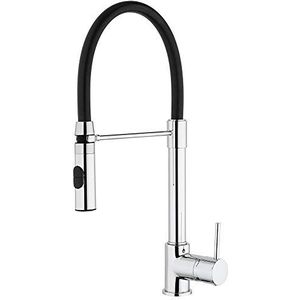 Paini Eengreepsmengkraan voor keuken, gootsteen, verchroomd, zijdelingse hendel draaibaar, met automatische douche-aansluiting, modern design, volledig geproduceerd en verwerkt in Italië