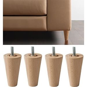 IPEA Meubelpoten en bankpoten, 10 cm, hout, gemaakt in Italië, kegelvorm, 4 stuks poten voor kasten, fauteuils, bed, 100 mm, beukenpoten, lichte kleur