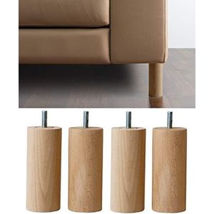 IPEA Meubelpoten, 4 stuks, houten poten, hoogte 140 mm, Made in Italy, poten van ruw hout, voor meubels, banken, kasten en poten in cilindervorm, massief hout, voor fauteuils, kleur naturel