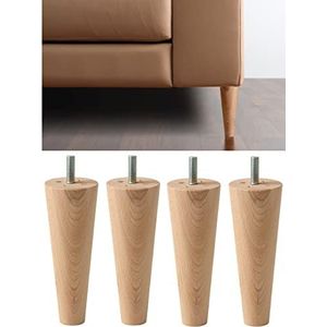 IPEA 4 x meubelpoten voor bank, poten van hout, hoogte 160 mm, Made in Italy, poten van ruw hout voor meubels, banken, kasten, poten in kegelvorm, massief hout, voor stoel, lichte kleur, 16 cm