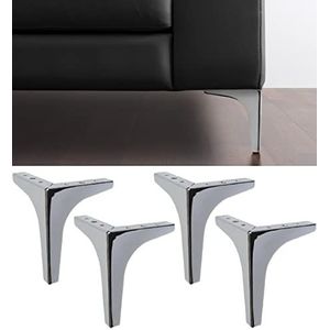 IPEA Set van 4 meubelpoten en bankpoten, model META, set van 4 ijzeren poten, elegant design poten voor fauteuils en kasten, kleur chroom, hoogte 130 mm