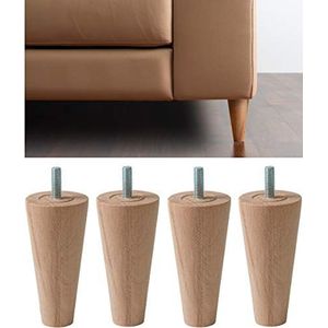 IPEA Meubelpoten van hout, 12 cm hoog, gemaakt in Italië, kegelvormig, 4 poten voor kasten, fauteuils, bed, 120 mm - beukenpoten, lichte kleur