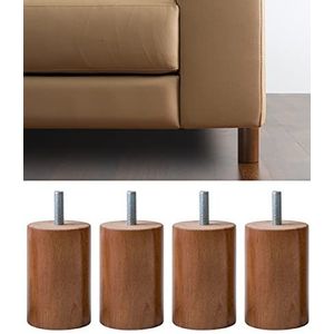 IPEA Meubel- en bankpoten van hout, walnootkleuren, gemaakt in Italië, 4 stuks met cilindervorm voor kasten en fauteuils, poten van walnoothout, hoogte 100 mm