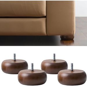 IPEA Set van 4 ronde meubelpoten en bankpoten, set van 4 uienpoten van massief hout, meubelpoten, kleur walnoot, hoogte 45 mm