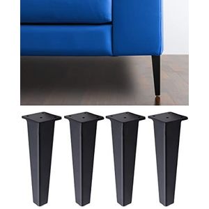 Poten voor banken en meubels, model Neutrone, 4 stuks, ijzeren poten, voor bank en fauteuils, modern en elegant design, hoogte 195 mm, kleur zwart mat