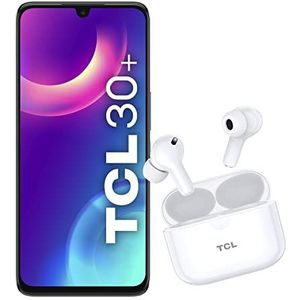 TCL 30+ Dual Sim Smartphone TCL 108 draadloze hoofdtelefoon, 6,7 inch AMOLED 60 Hz, Full HD+, 128 GB, 4 GB RAM, 50 MP drievoudige camera, Android 12, 5000 mAh batterij, Techno Black